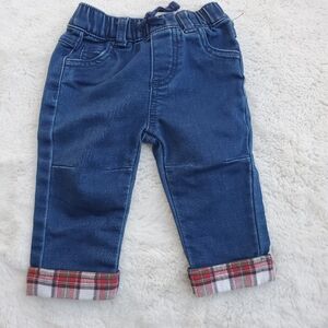 Stylish Blue Kids Jeans with Plaid Cuffs Size 6m